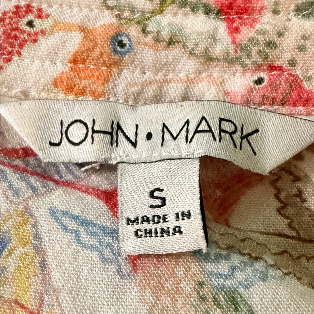 John Mark Multicolor Bird Pattern Zip Back Top - image 3